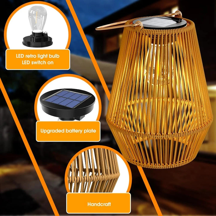 Lanterne Solaire en Rotin – Éclairage Extérieur
